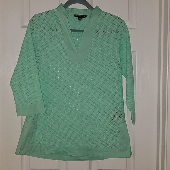 Sharagano sea foam  eyelet lace  tunic Sz M NWOT - Picture 1 of 6
